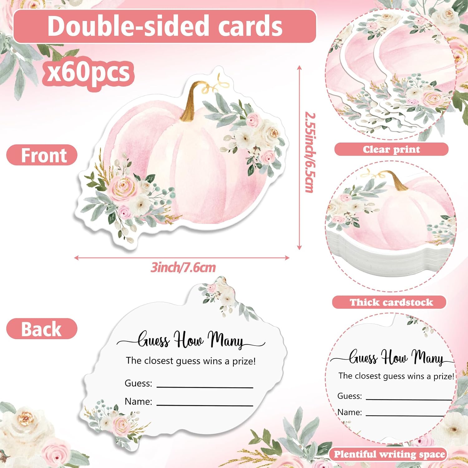 60 Pcs Fall Pink Pumpkin Guess How Many Game Cards Double Side Baby Shower Guessing Game Prediction Cards A Little Pumpkin Is On The Way Decor For Autumn Thanksgiving Day Bridal Shower Party
