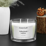 Premium 3-Wick Scented Candle 420G, Jar Aromatherapy Candle Birthday Gifts For Men And Women, Long Lasting 50H, Soy Wax Natural Essential Oil Blend For Home Office Spa (Coffee+Woody+Leathery)