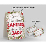 Christmas Party Games - How Many Candies Are In The Jar, 1 Standing Sign + 50 Cards, Christmas Party Ideas, How Many Kisses Game, Christmas Party Games For Kids / Cm007