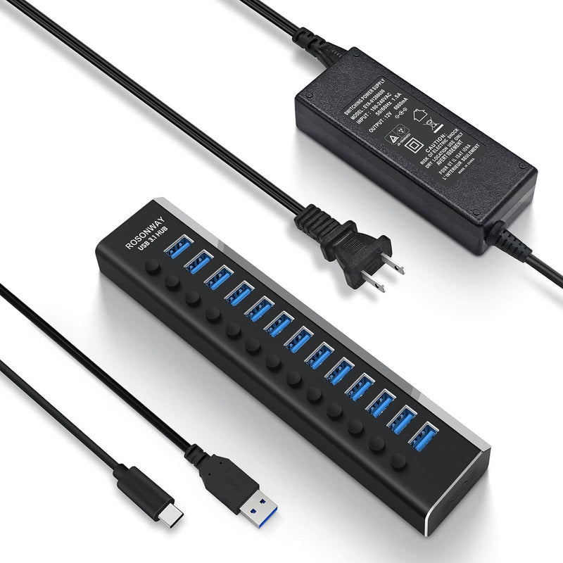 Powered Usb Hub Aluminum 13 Port Usb 3.1/3.2 Gen 2 Hub 10Gbps With 72W (12V/6A