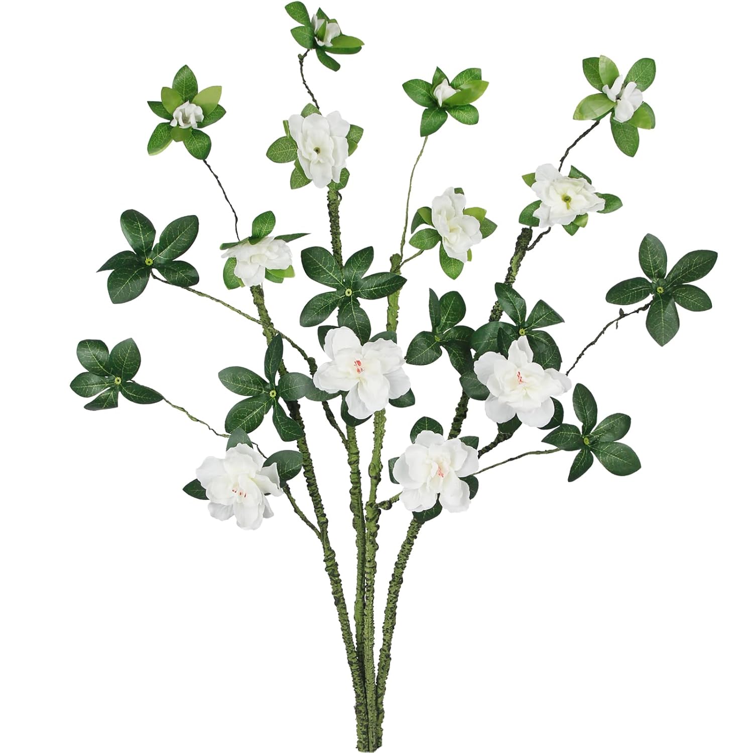 4 Pcs Artificial Branches With Leaves And White Silk Flowers Rhododendron 29" Long Stem Faux Twigs And Branches For Vases Fillers Artificial Plants Indoor Fake Greenery Stems For Home Decor