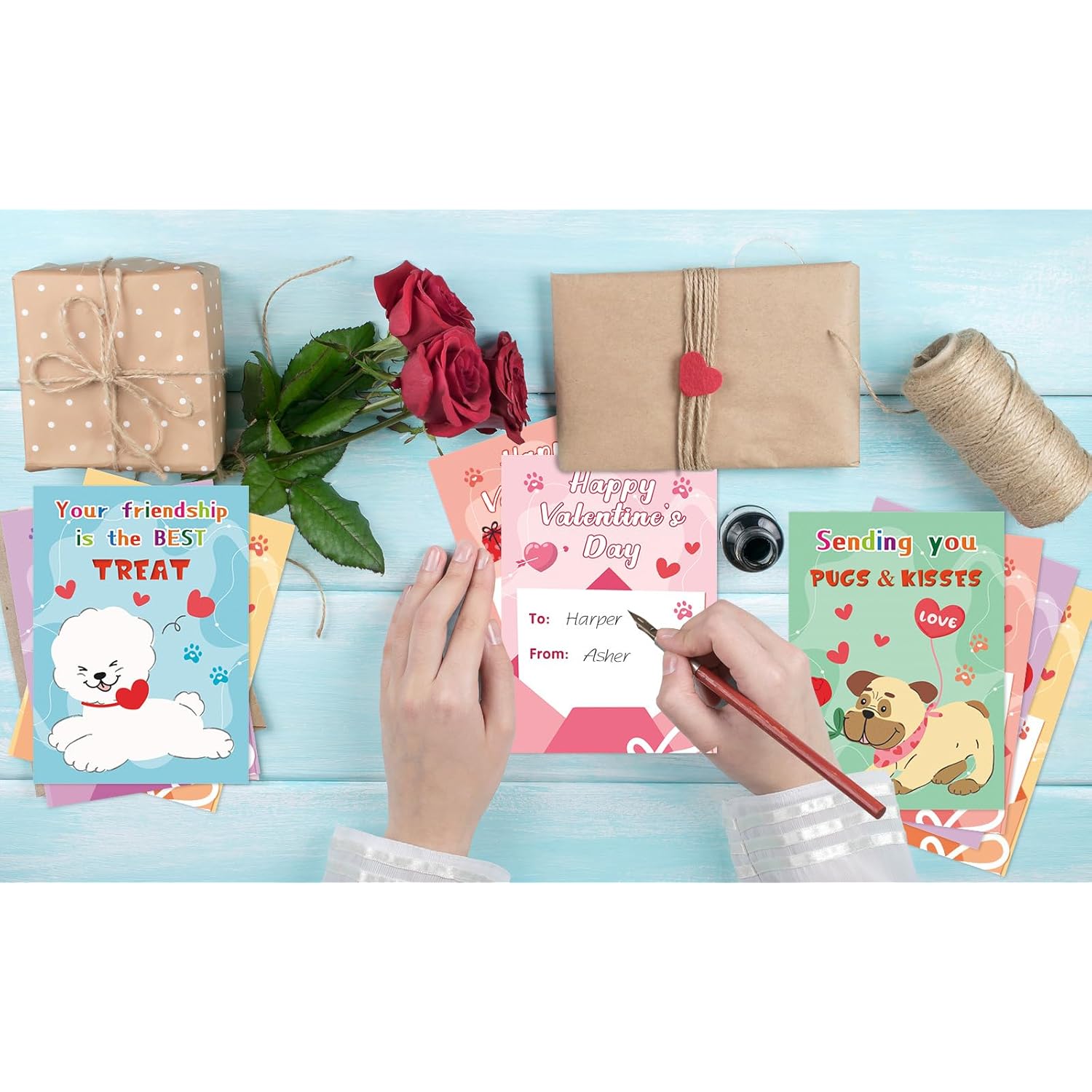 48 Pcs Mini Valentines Cards For Kids Valentine'S Day Classroom Exchange Kids Greeting Cards Children'S Valentine'S Day Dog Greeting Card Assortment Bulk Valentines Cards For Kid Party Favor