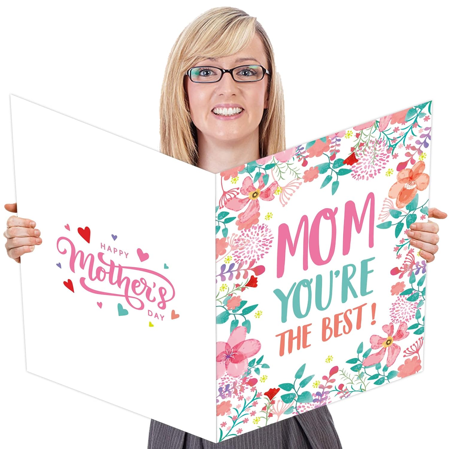 Happy Mother'S Day Floral Greeting Card With Envelope Love Mom Best Mom Giant Card Gift For Boys Girls Big Shaped Jumbo Card Large 14 X 22 Inch