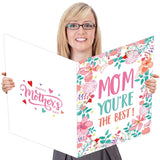 Happy Mother'S Day Floral Greeting Card With Envelope Love Mom Best Mom Giant Card Gift For Boys Girls Big Shaped Jumbo Card Large 14 X 22 Inch