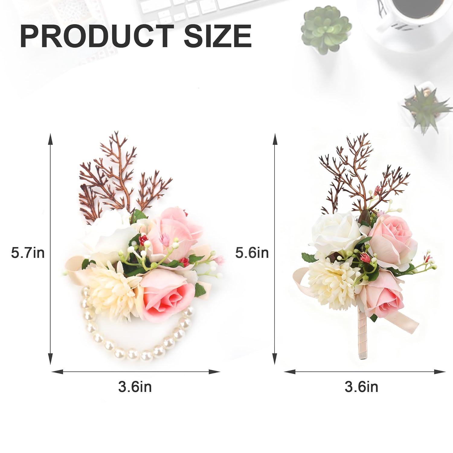 Floral Corsage And Boutonniere Set, Artificial Wrist Corsage And Groom Boutonniere For Prom, Wedding Party, Dance, Or Ceremony, For Men And Women