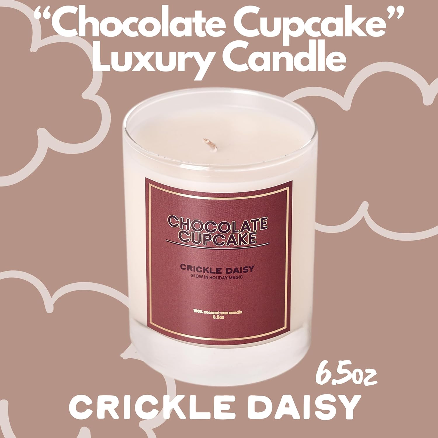 ‘Chocolate Cupcake’ Candle - All-Natural 100% Coconut Wax, Clean Burning, 14 Hours, Handcrafted In Los Angeles - Sweet Chocolate Cupcake Scent With Creamy Sweet Cocoa Notes, 6.5 Oz