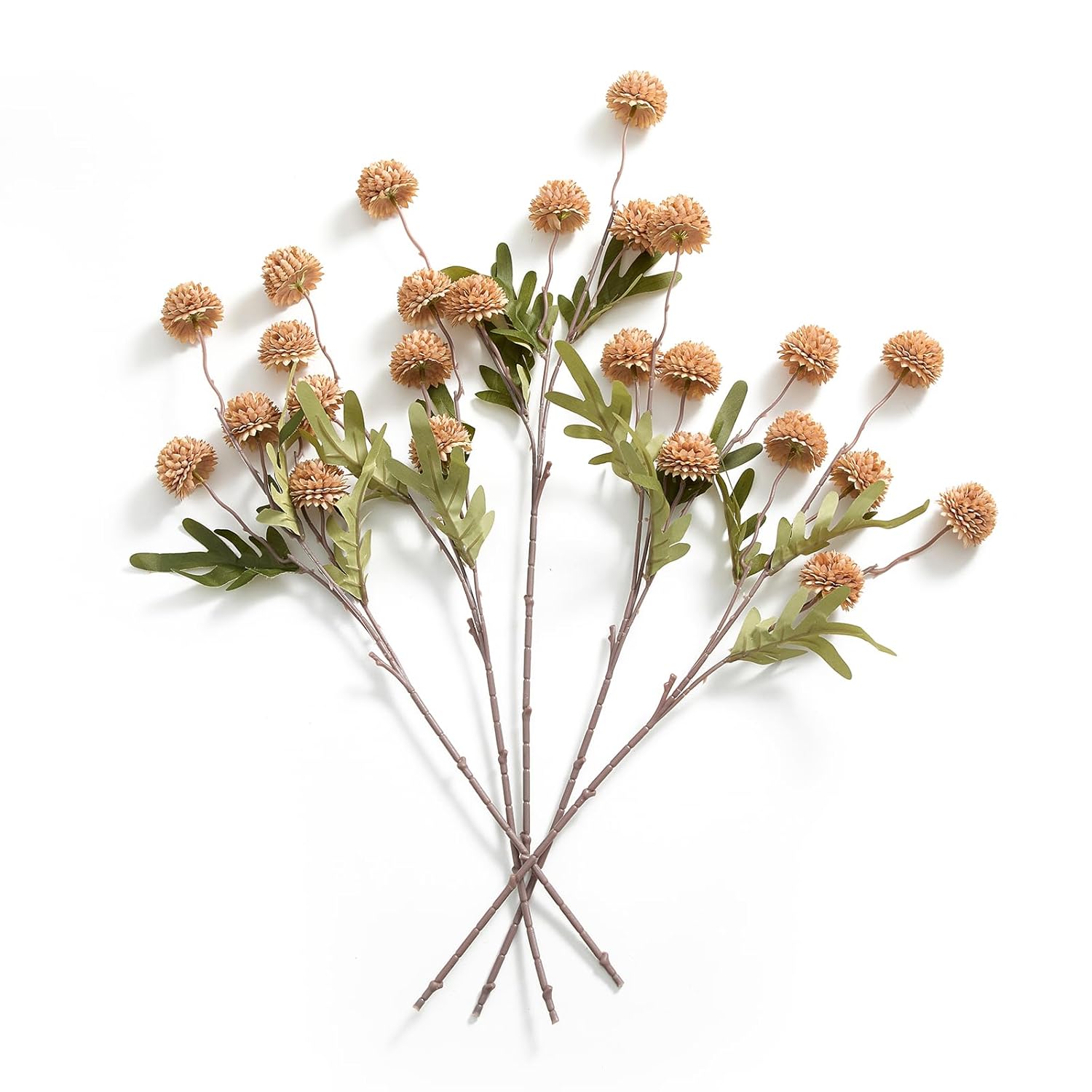 5Pcs Fall Pompon Mums Artificial Flowers,Fake Kiku Mini Silk Chrysanthemum With Long Stems - Fall Mum Faux Flowers For Diy Bouquet Centerpieces Wedding Fillers Autumn Home Decoration(Light Taupe)
