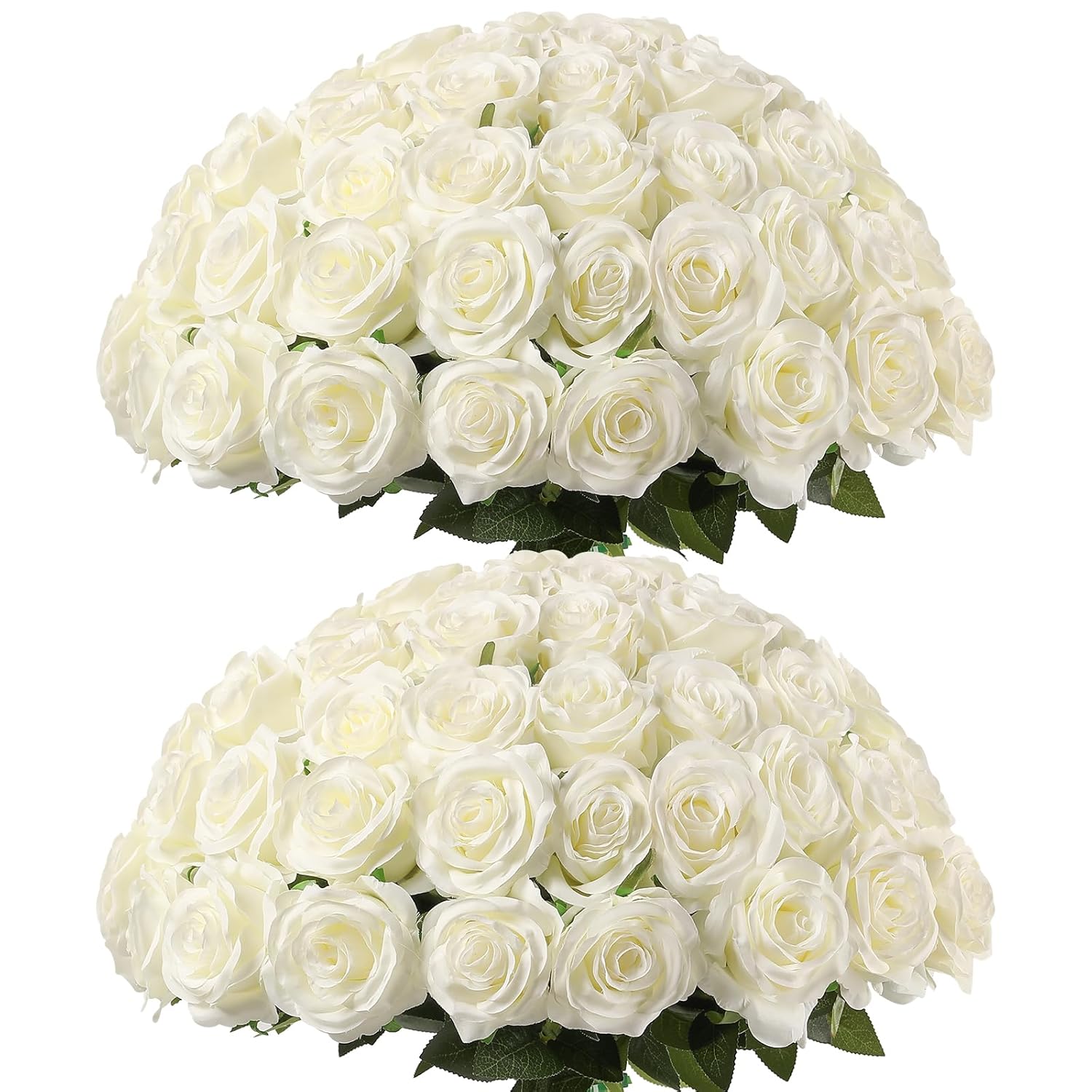 60 Pcs White Roses Artificial Flowers Bulk, Silk Roses With Stem Realistic White Artificial Roses For Decoration Diy Wedding Bouquet Bridal Shower Party Home Table Centerpieces Decor (White)