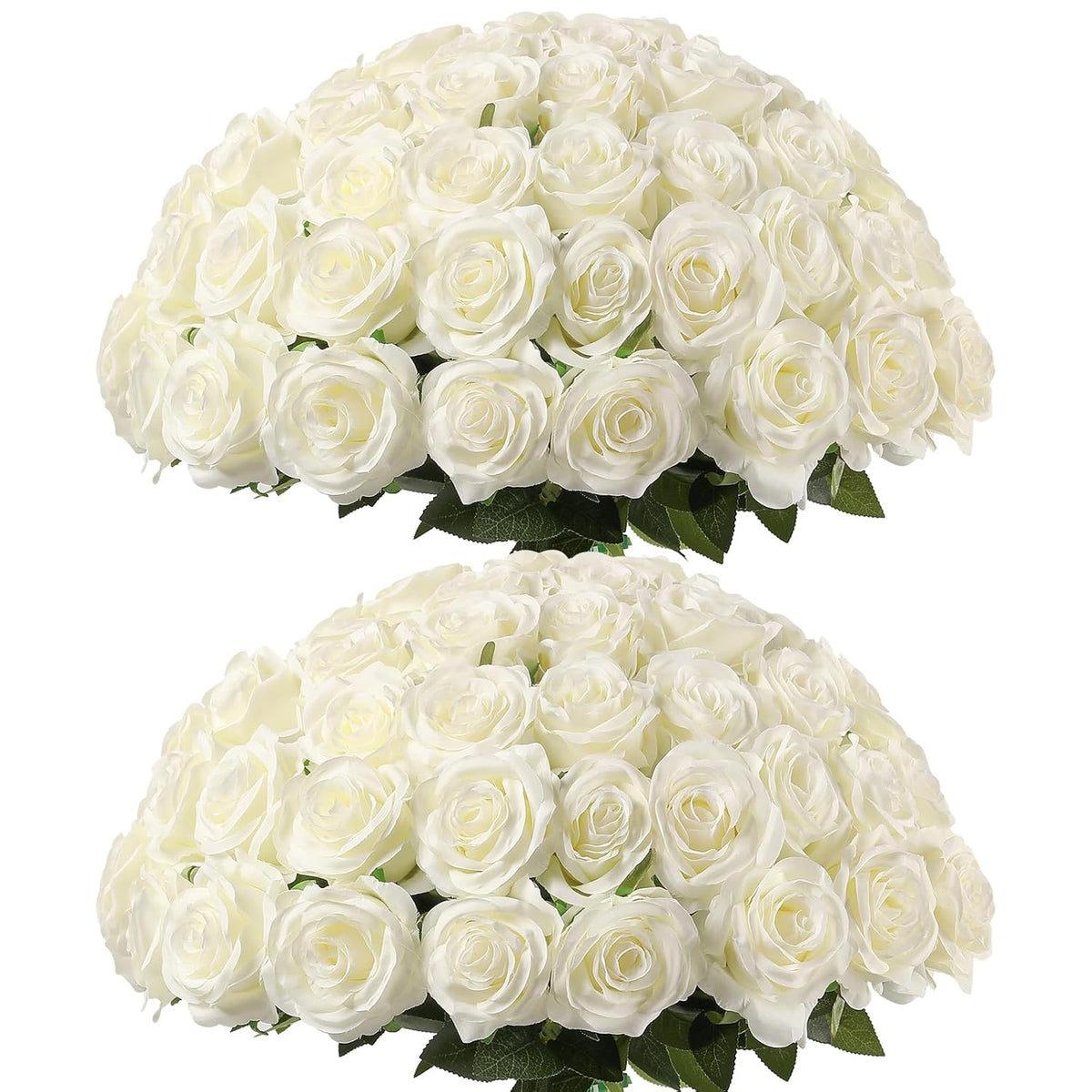 60 Pcs White Roses Artificial Flowers Bulk, Silk Roses With Stem Realistic White Artificial Roses For Decoration Diy Wedding Bouquet Bridal Shower Party Home Table Centerpieces Decor (White)