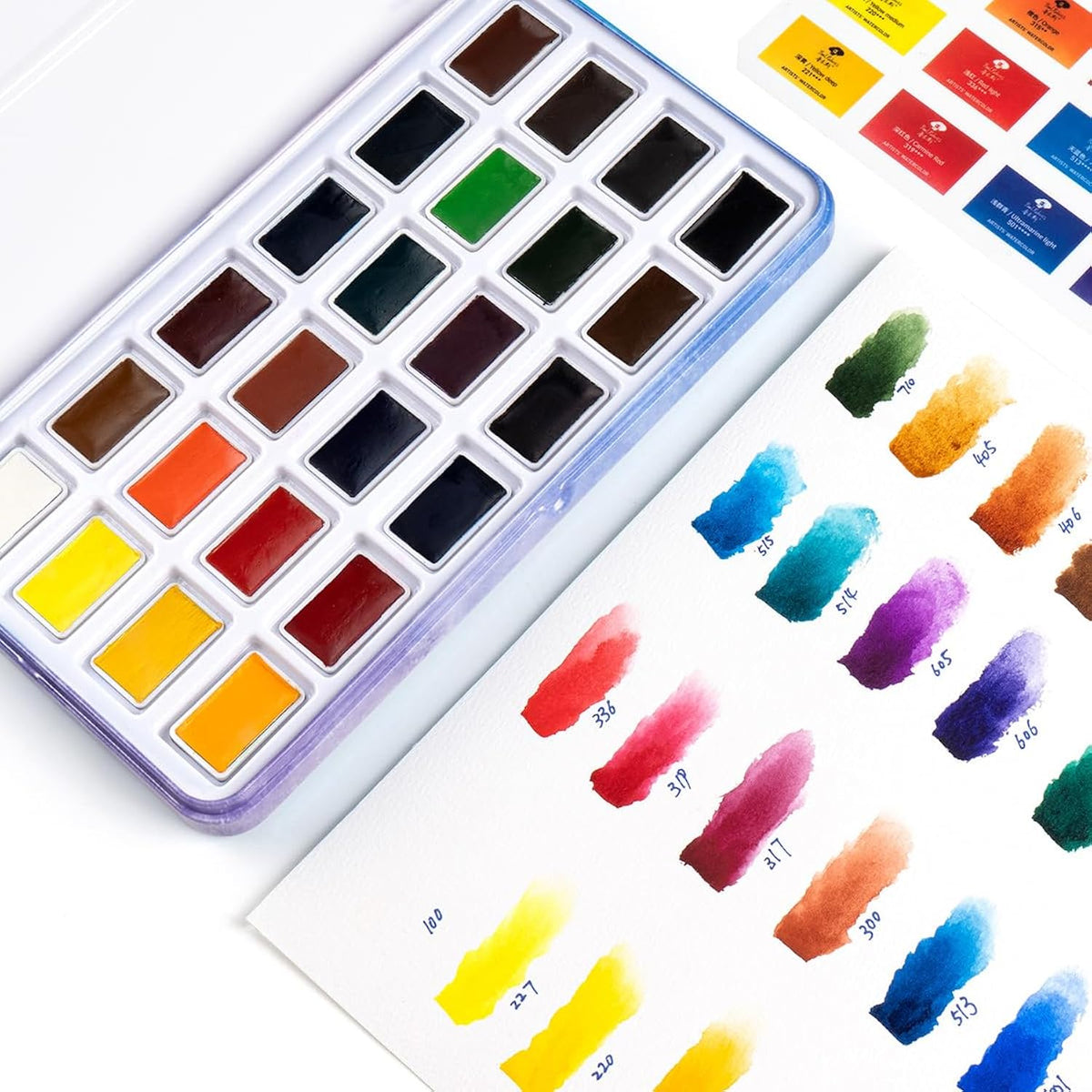 Watercolor Paint Set Full Pan, 24 Vivid Colors Water Coloring Paint In Pocket Box With Metal Ring, High Transparency Intense And Durable, No Chalky, Perfect For Students, Beginners