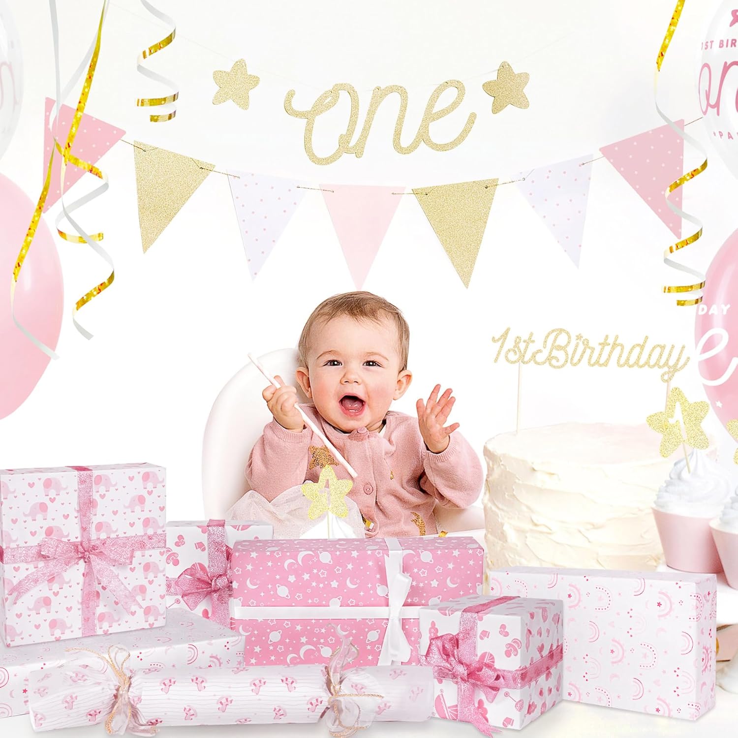 Tissue Paper, 50 Sheets Elephant Pink Tissue Paper For Gift Bags Gift Wrapping, Cute Baby Girl Design Art Gift Wrap For Baby Shower, Birthday, Anniversary, Craft, 19.7X13.8Inch