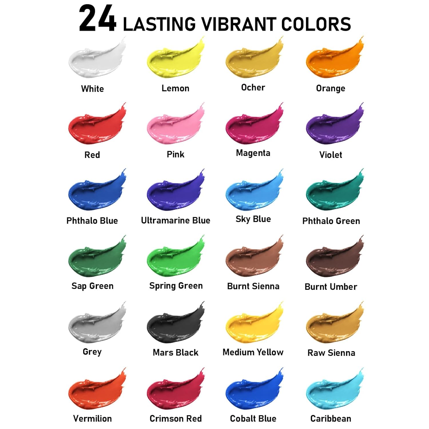 Acrylic Paint Set, 24 Colors With 12 Brushes & Palette, Non Toxic Art Supplies Kit For Painting Fabric, Canvas, Clay, Wood, Rock & Ceramic, Halloween Pumpkin, Rich Pigments For Beginners, Students & Professional Artists (2 Oz, 60 Ml)