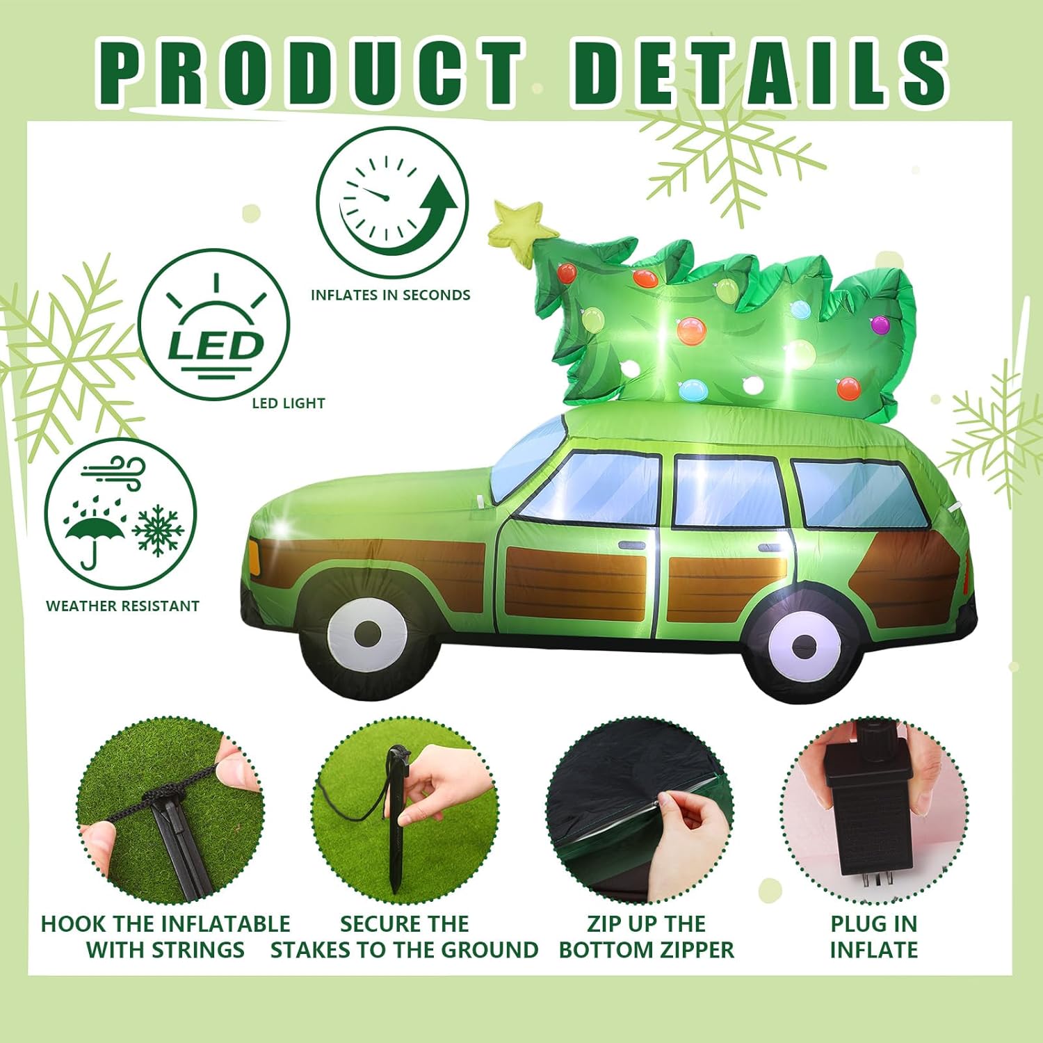 8 Ft Length Christmas Inflatable Station Wagon Christmas Car Inflatables Outdoor Xmas Vacation Car Tree Blow Up With Led