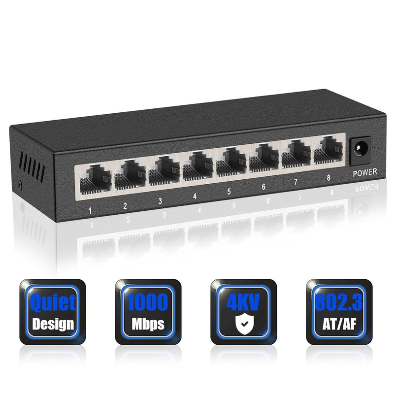 Ethernet Switch,8 Port Gigabit Unmanaged Network Switch, Metal Case Switch | P