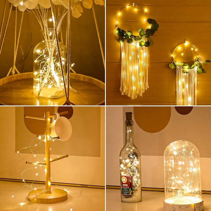 6 Pack Battery Operated Fairy Lights 7FT 20 LED Warm White Mini Firefly String Lights for Mason Jars Wedding Party Christmas Decor