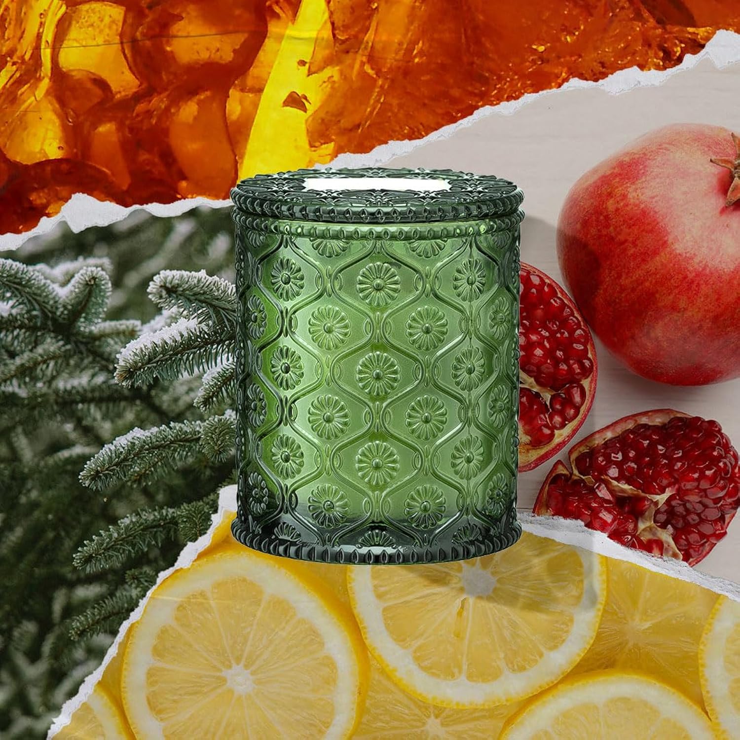 Pine & Pomegranate Candle | Lemon, Pomegranate & Pine | 6 Oz Natural Soy Wax | 40 Hours Clean Burn | Gift-Ready For Hosts, Gatherings | Elegant Home Décor