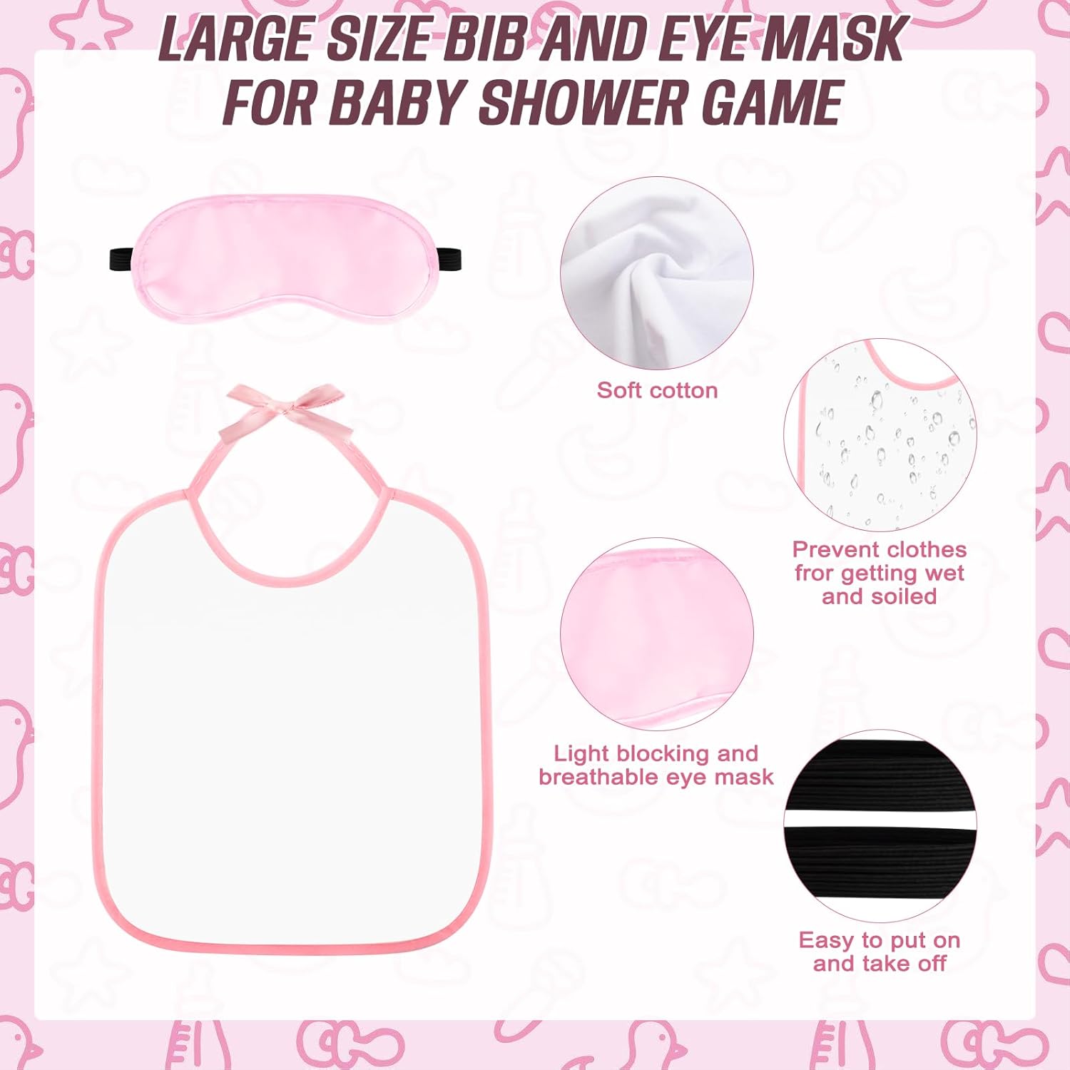 24 Pcs Baby Bottle Chug For Baby Shower Game, Juegos Para Baby Shower Bottle For Adult Gender Reveal Party Supplies, Include 6 Pcs Plastic Chug Bottles, 6 Pcs Bibs And 12 Pcs Eye Masks