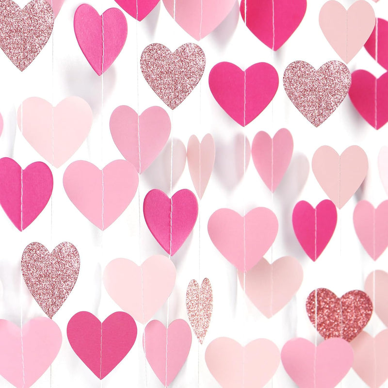 Hot-Pink Rose-Gold Party Decorations Heart-Garland - 52Ft Wedding Brid