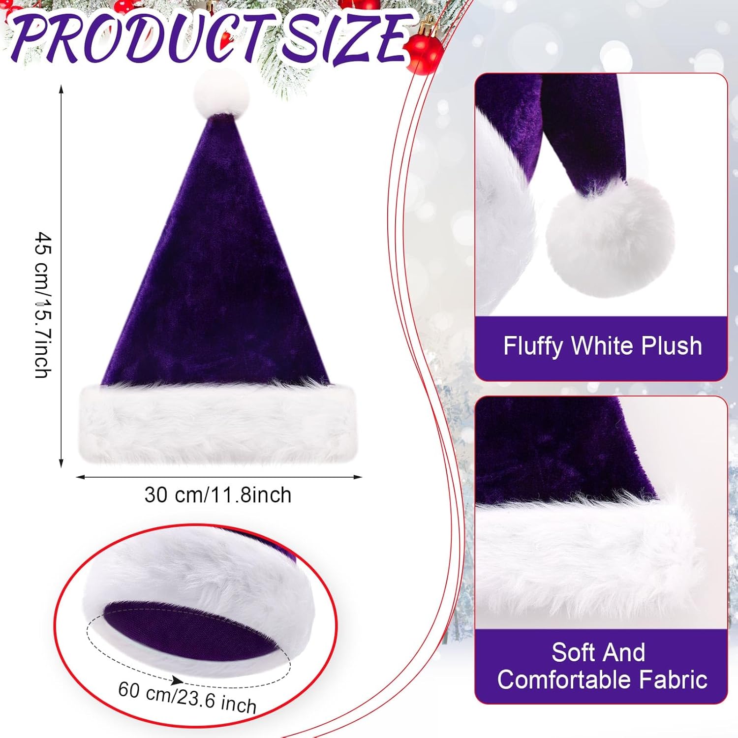 20 Pcs Santa Hats Bulk Plush Christmas Hats For Adults Women Men Holiday Party Costume(Purple)