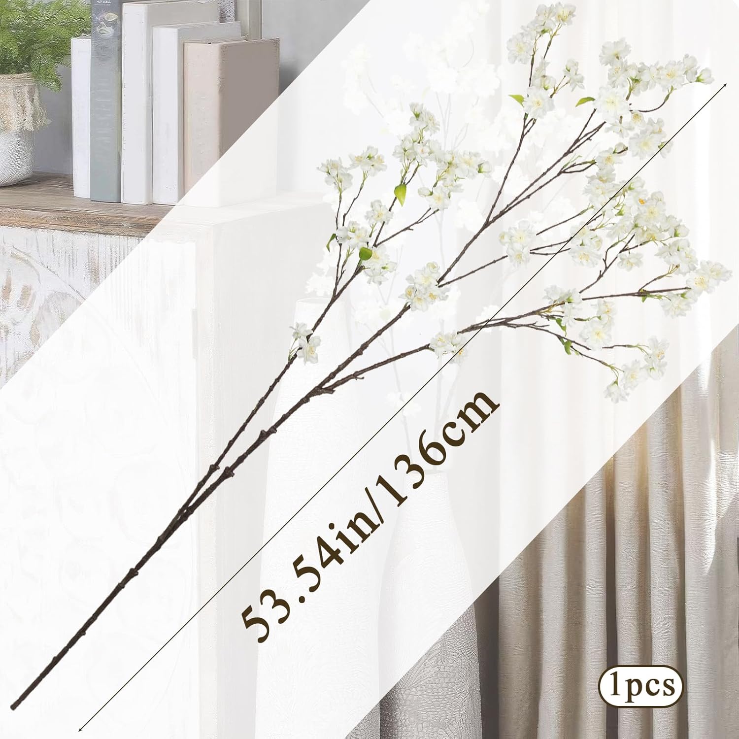 White Cherry Blossom Branches Long Stem Artificial Flowers For Tall Vase Silk Flower Bulk Plum Blossom Flowers For Indoor Home Decor Bedroom Wedding Floral Arrangement Table Centerpieces Party
