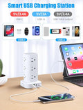 Tower Surge Protector Power Strip 12 Outlets 4 USB Ports 6FT Flat Extension Cord Charging Station White