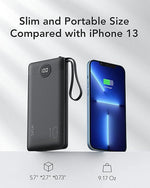 10000mAh Portable Charger with Built-in Cables, Slim Power Bank for iPhone