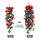 Hanging Flowers Artificial Plants 2Pcs 3.3Ft Rose Vine Flower For Home Room Garden Wedding Indoor Outdoor Decoration Valentine Rose Decor Gift (Red)