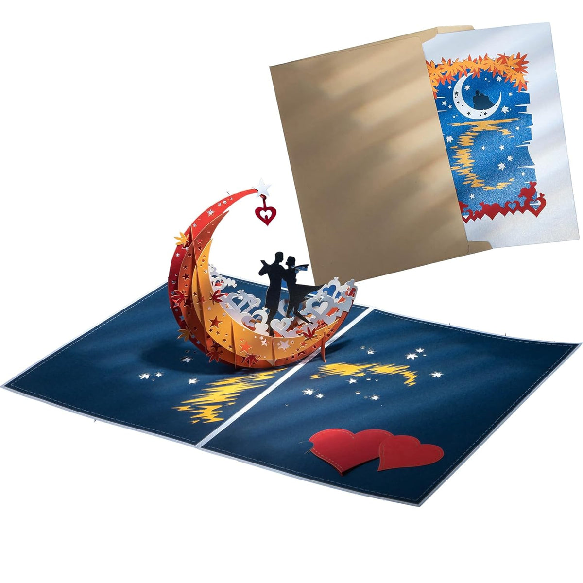 Anniversary Card For Couple, 3D Pop Up Birthday Cards Lovers On Moon Boat For Husband Wife, Romantic Gift Card With Hidden Notepaper And Envelope