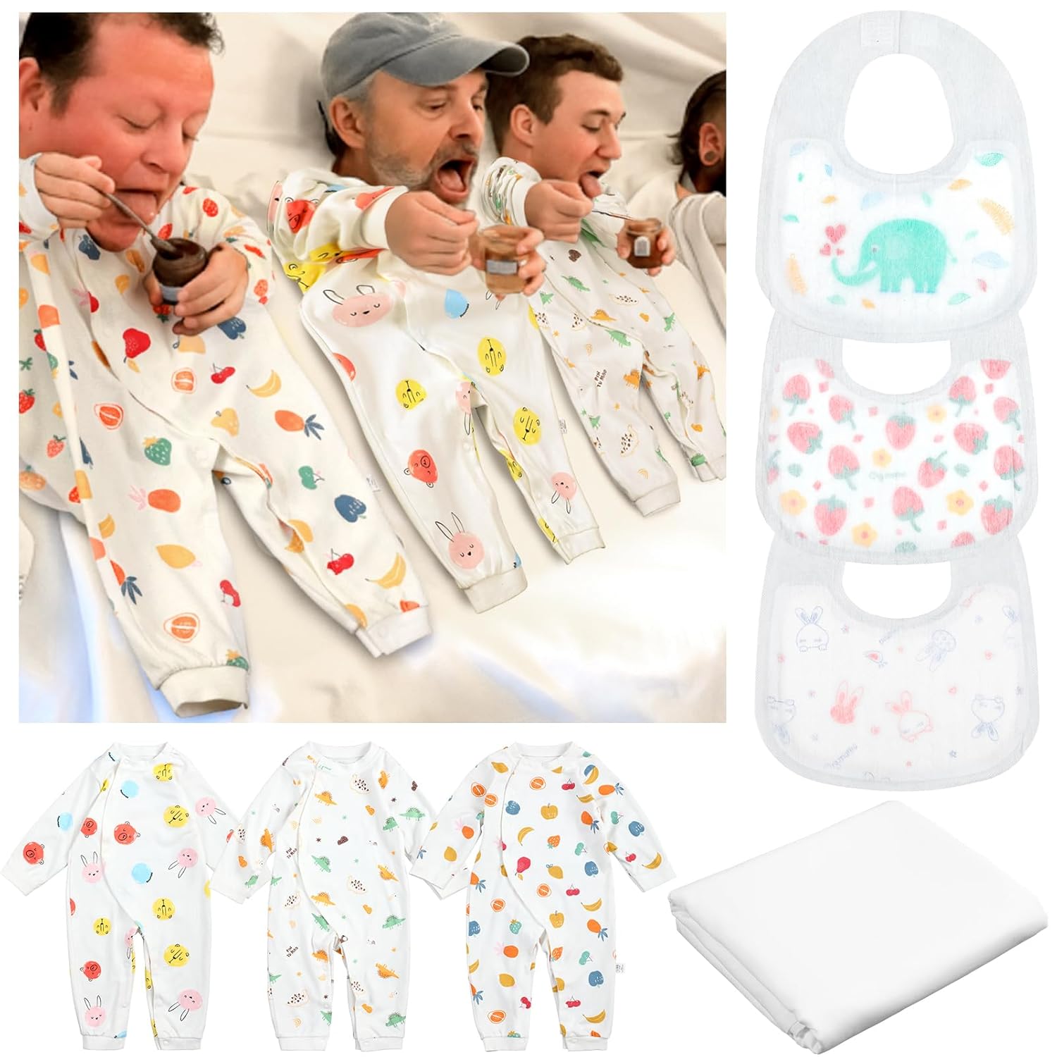 7 Pcs Baby Shower Games Feed Me Baby Shower Games Decor Include 3 Funny Blind Feeding Costume 3 Bib 1 Bed Sheet For Gender Reveal Party Supplies Bridal Party Favors For Gender Reveal Game Decor