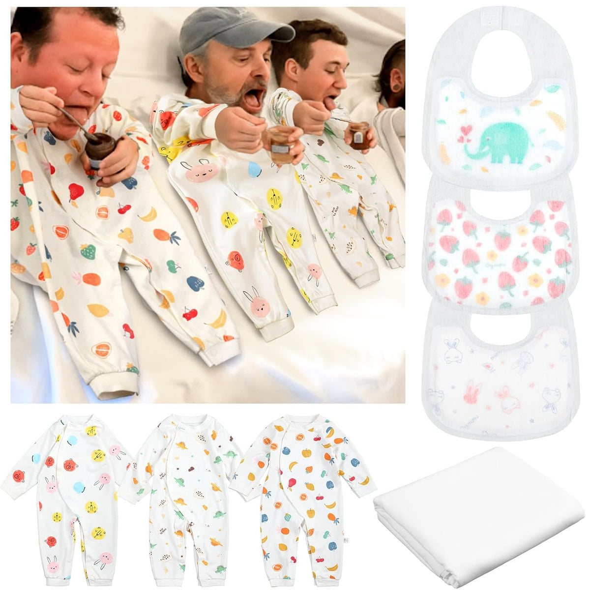 7 Pcs Baby Shower Games Feed Me Baby Shower Games Decor Include 3 Funny Blind Feeding Costume 3 Bib 1 Bed Sheet For Gender Reveal Party Supplies Bridal Party Favors For Gender Reveal Game Decor