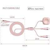 6FT 3 in 1 Apple Watch Multi Charging Cable Nylon Braided USB A Lightning USB C