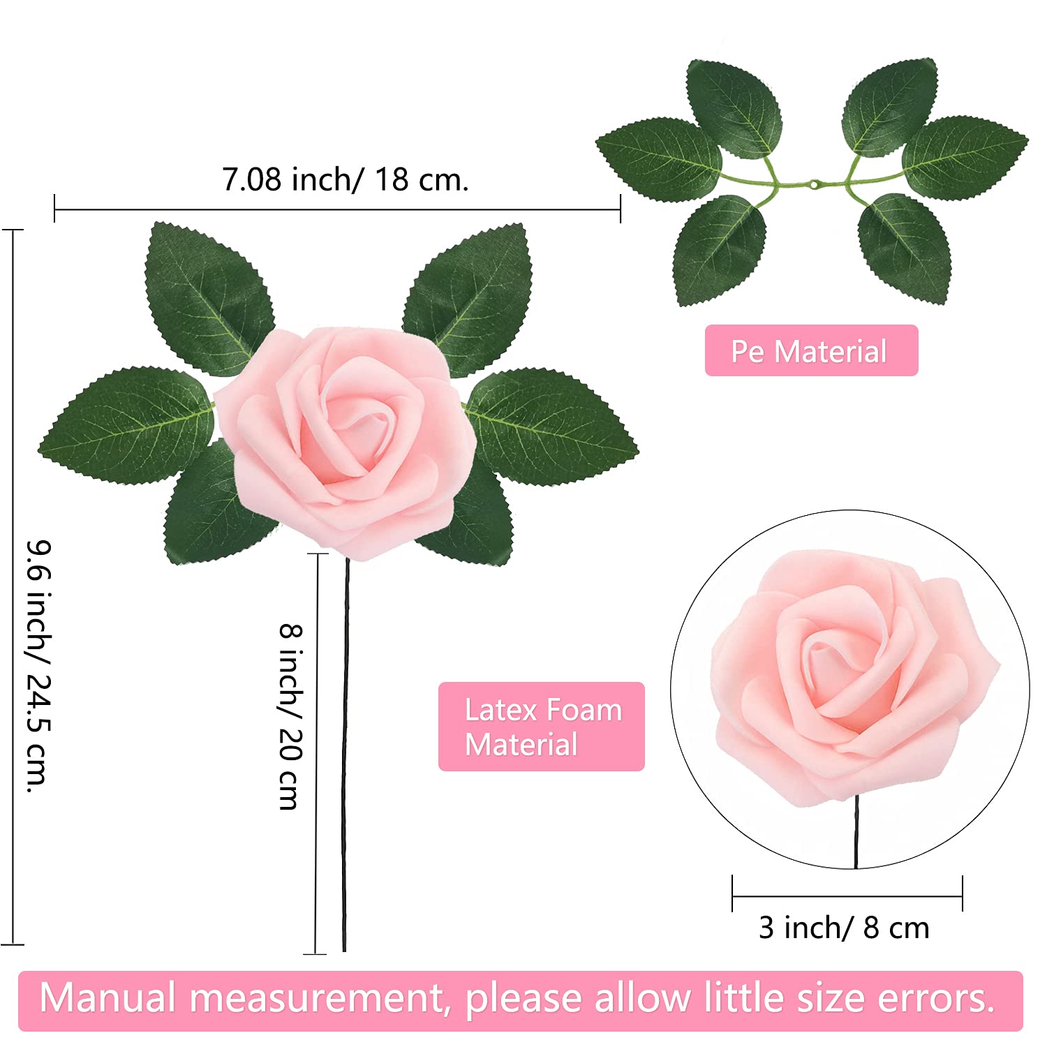 25 Pieces Valentine'S Day Artificial Rose Flowers Decoration Realistic Fake Flowers Faux Foam Blush Pink Roses Bulk With Stem Wedding Diy Craft Bouquets Bridal Party Decor