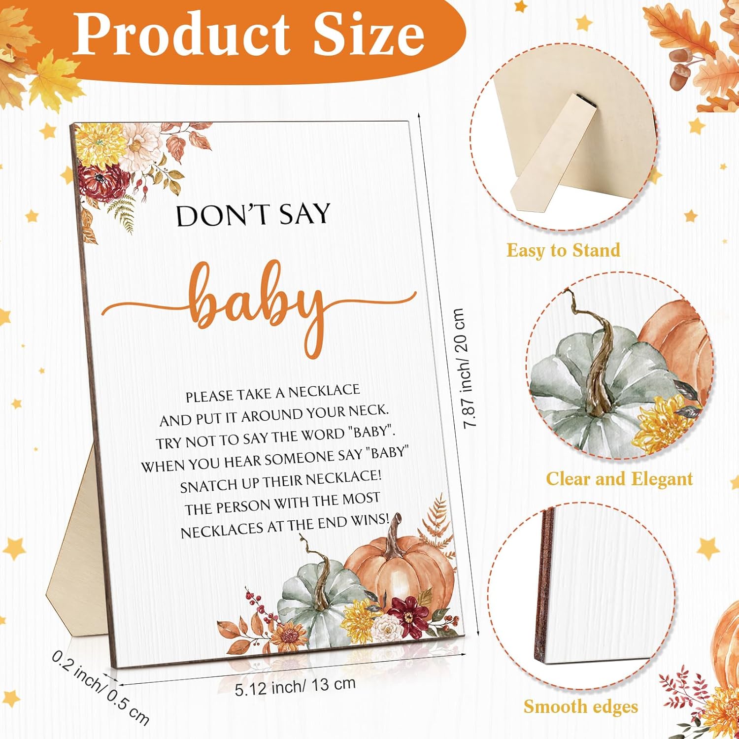 51 Don'T Say Baby Shower Game Including Autumn Pumpkin Baby Game Sign Wooden Pumpkin Table Sign And 50 Felt Pumpkin Necklaces Gifts For Gender Reveal Party Favors Baby Shower Prizes