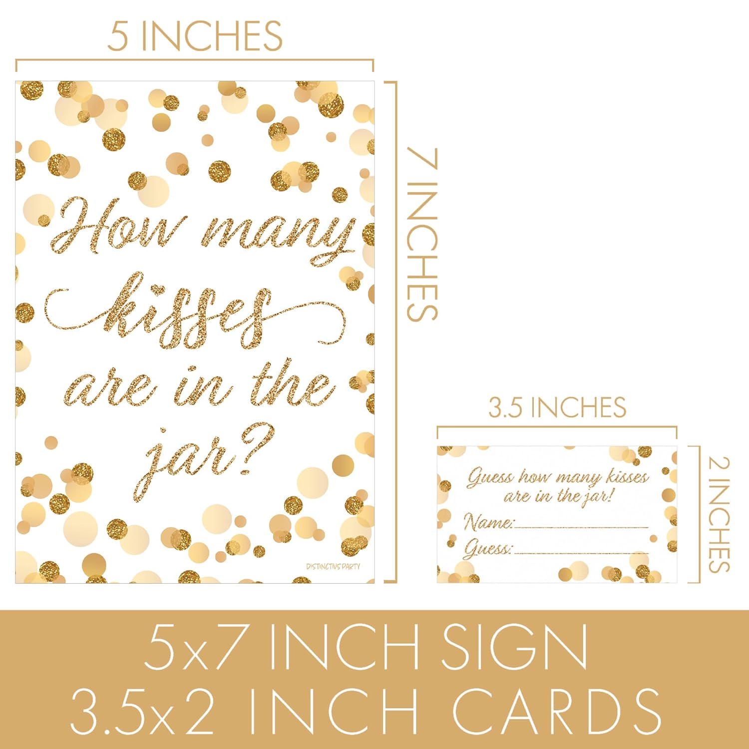 How Many Kisses In The Jar Game - White And Gold (1Sign With 30 Guessing Cards) - Bridal Shower, 50Th Wedding Anniversary, Birthday Party Game