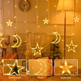 Star Moon Curtain Lights 11.5Ft Remote Control Led Fairy Lights,8 Flashing Modes Waterproof Decorative Lights For Garden