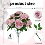 4 Pack Rose Artificial Flowers, Huge Silk Flowers Bouquet With 40Pcs Big Rose Flower Head, Artificial Roses For Wedding Centerpieces Bridal Bouquet Mother'S Day Valentine'S Day Home Decor, Lavender