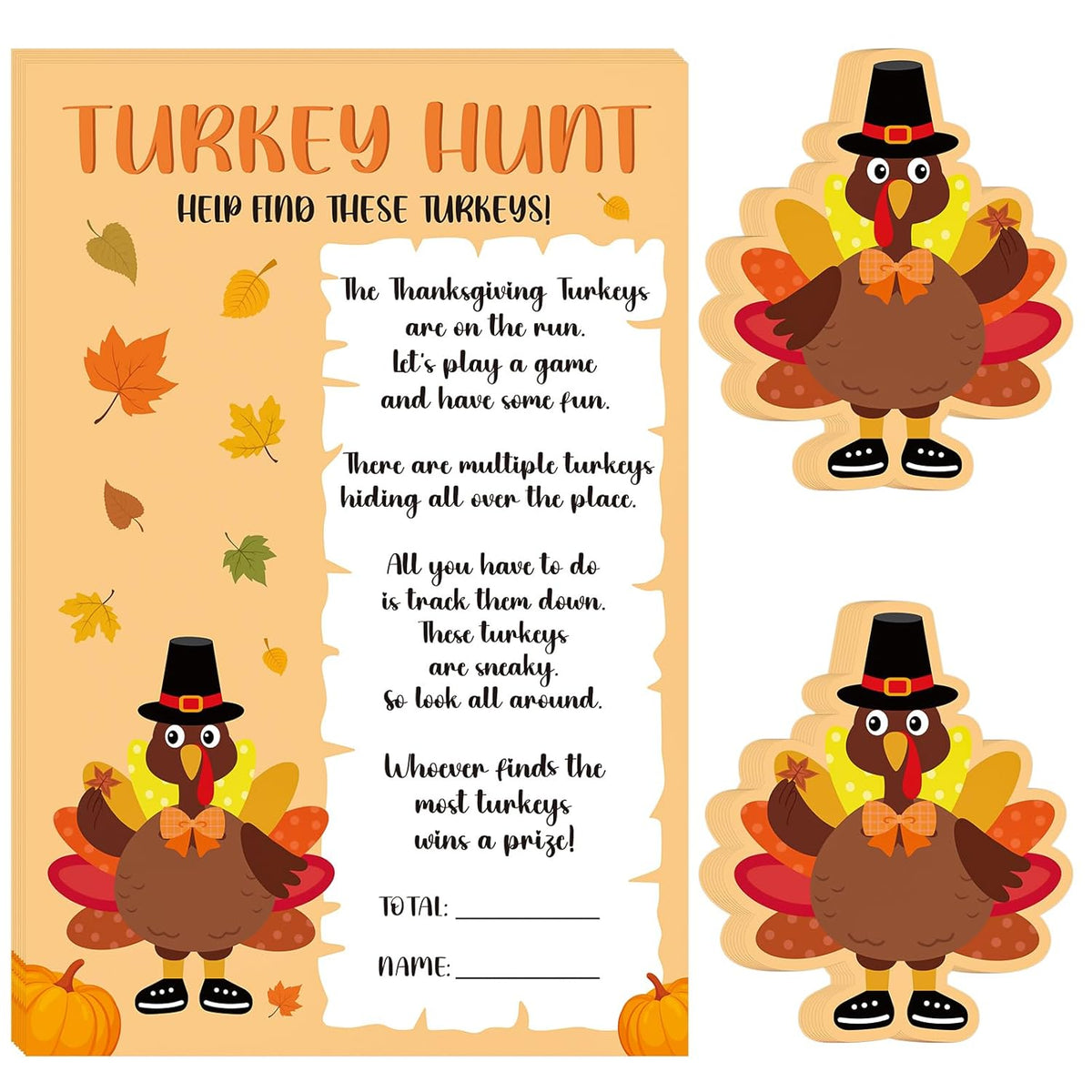 Thanksgiving Games For Family Adults Office Large Groups Party, Turkey Hunt Game, Fall Families Classroom Activities With 50 Paper Turkeys - 25 Players (Turkey Hunt)