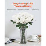 VEVOR Artificial Flowers, 120 pcs Real Looking White Foam Fake Roses Bulk, White Faux Bridal Shower with Stems for DIY Wedding Bouquets, Home Centerpieces Arrangements, Party Tables Decorations