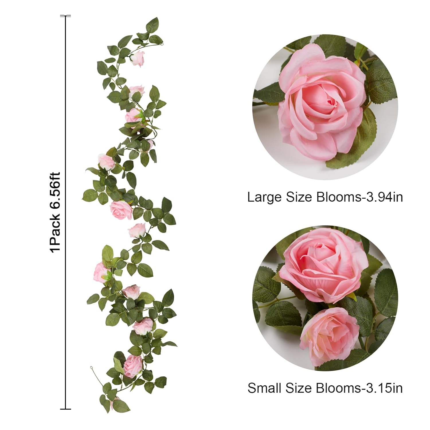 Artificial Rose Flowers Garland 6.56Ft Pink Rose Vines, Hanging Rose Fake Flower Vine Floral Greenery Garland For Home Wedding Arch Party Garden Outdoor Decor(1)