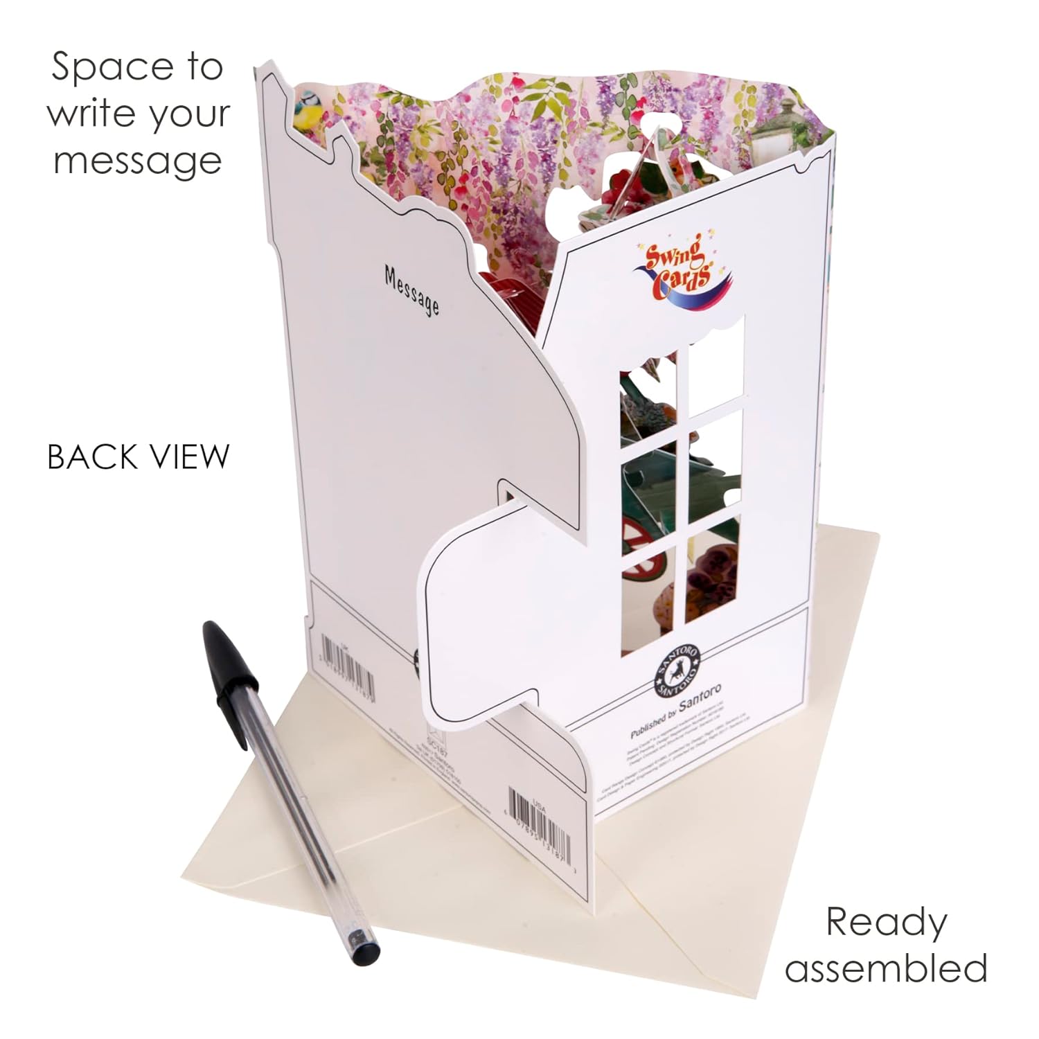 SANTORO Swing Card, 3D Pop Up Greeting Card - Florist And Flower Cart - For Her, For Mom, Birthday, Mother's Day