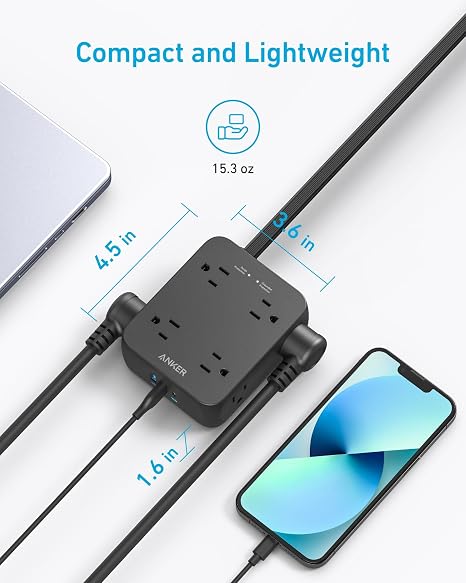 Surge Protector Power Strip with 8 Outlets 3 USB Ports 1 USB C 2000J 5FT Flat Plug Extension Cord