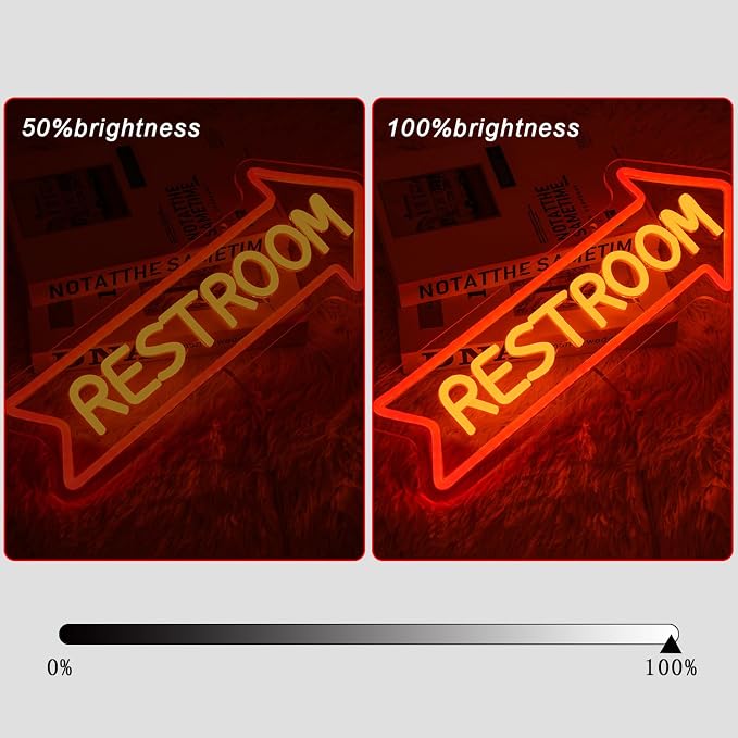 Restroom Neon Sign with Arrow USB Dimmable LED Bathroom Wall Light for Home Bar Hotel