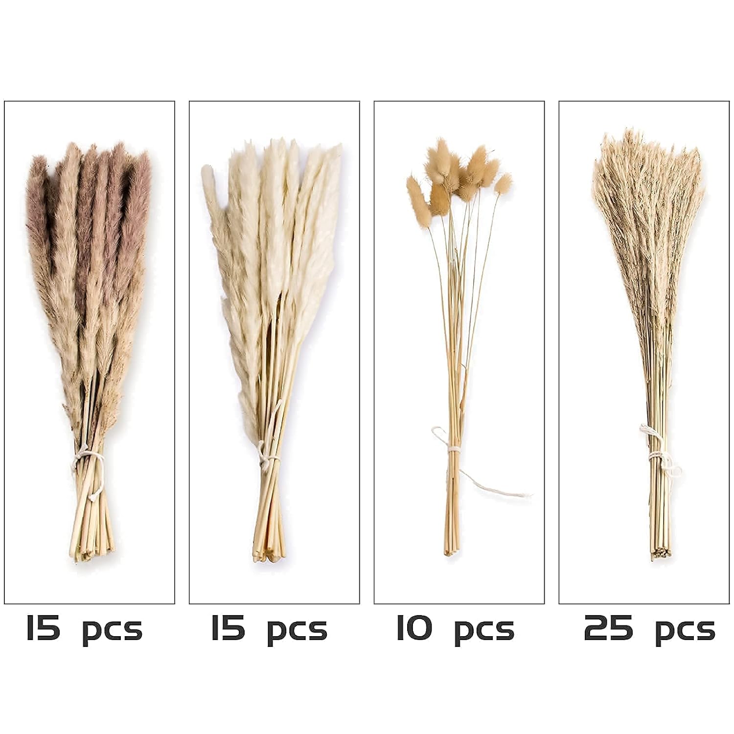 65Pcs Pampas Grass Decor, Including Pompas Floral, Reed Dried Grass And Bunny Tails Dried Flowers, Natural Dried Pampas Grass Bouquet For Boho Decor Wedding, Home Decoration