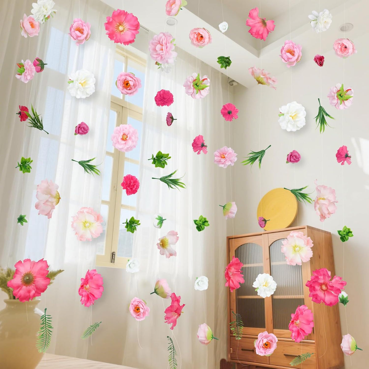8 Pcs Artificial Flowers Hanging Decorations,Pink Hanging Flowers Garland With Hooks Spring Party Decorations For Wedding Party Background Birthday Baby Shower Home Birthday Decorations