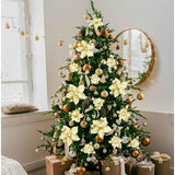 28Pcs Christmas Tree Decorations: Poinsettias Artificial Flowers Ornaments Xmas Gold Glitter Flower With Clips