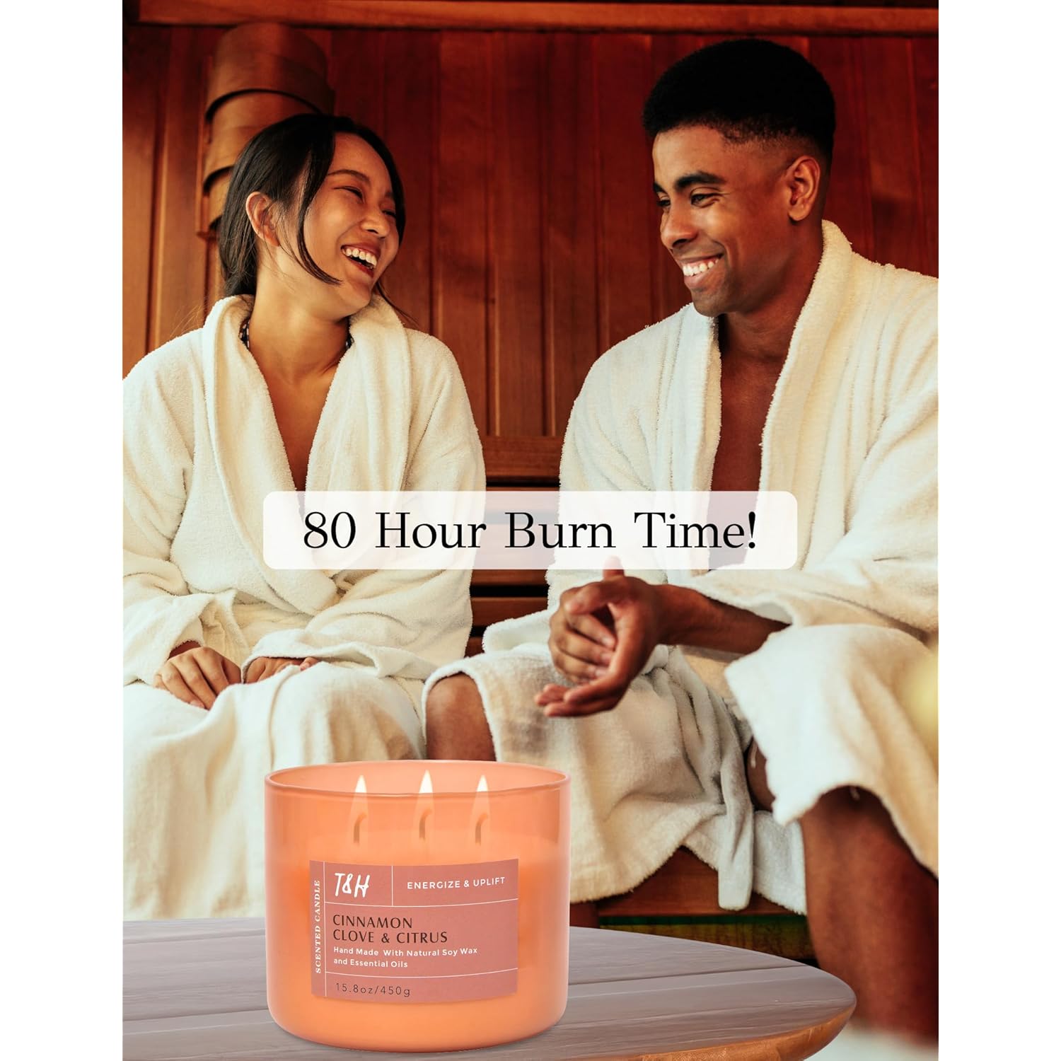 Cinnamon Clove Citrus 3 Wick Soy Candle Large 15.8Oz | Spiced Orange Scented Candles For Home | Clean Burn Long Lasting Candle | Warm Cozy Aromatherapy Candle | Housewarming Birthday Gift