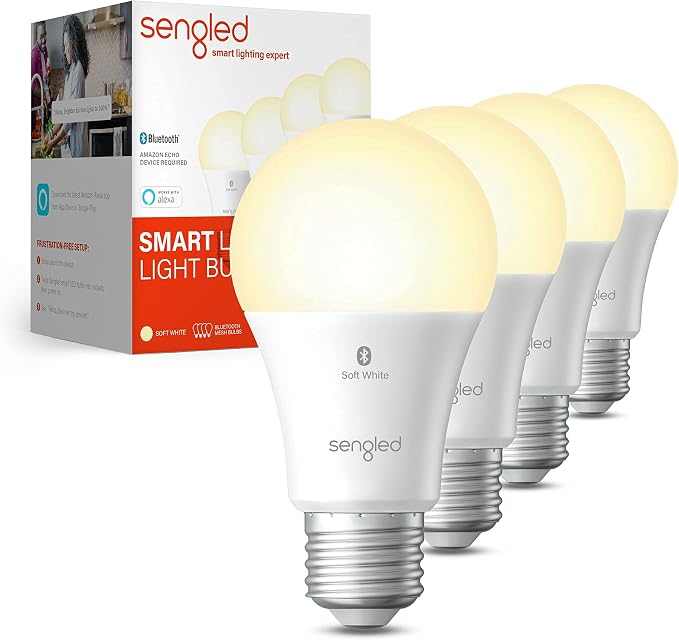 S1 Alexa Smart Light Bulbs 4 Pack E26 60W Equivalent 800LM Bluetooth Mesh Warm White Smart LED Bulb