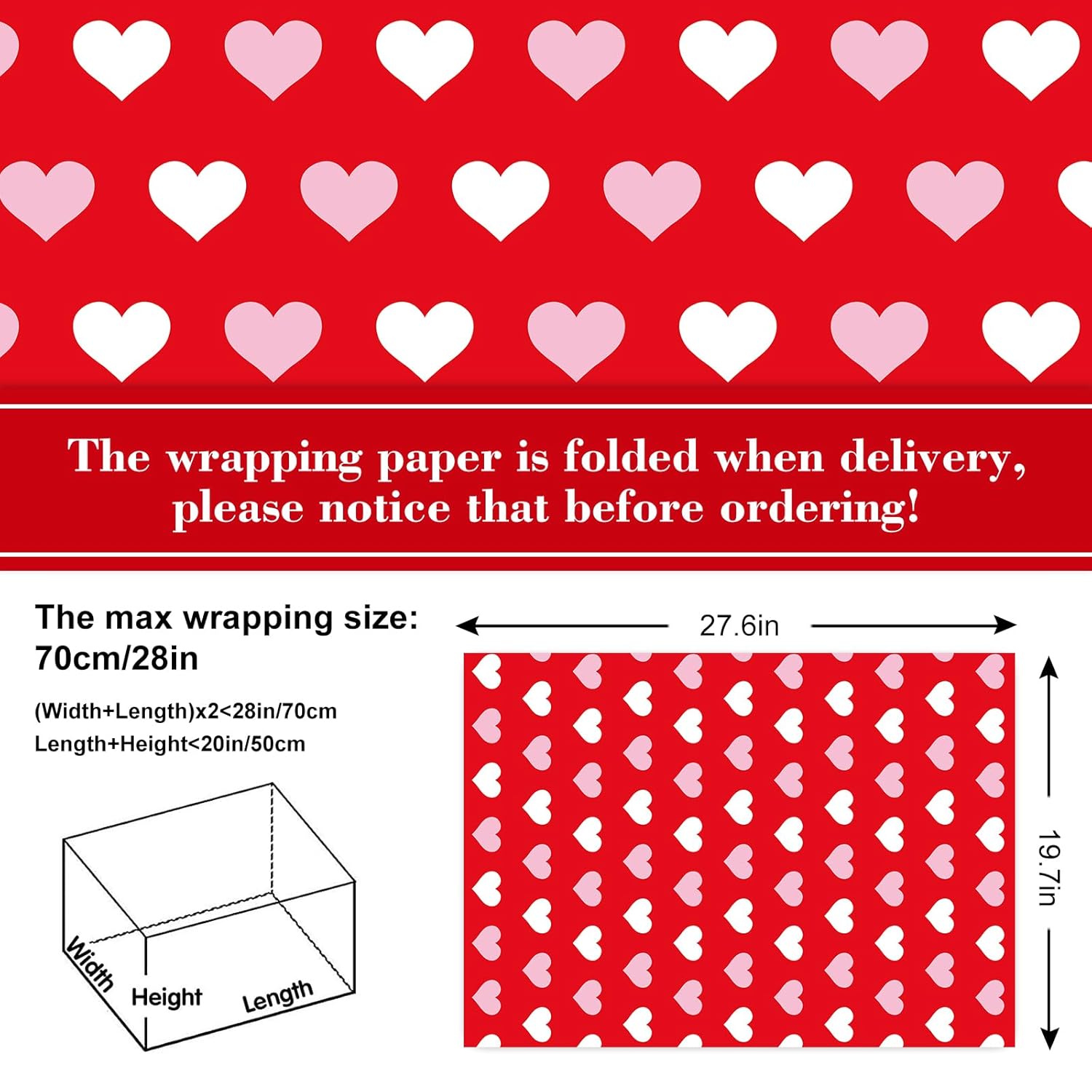 9 Sheet Valentine'S Day Wrapping Paper -Not Roll- Red Pink White Heart Gift Wrap Paper Folded Flat Craft Paper For Diy Crafts Party Supplies, 19.7 X 27.6 Inch