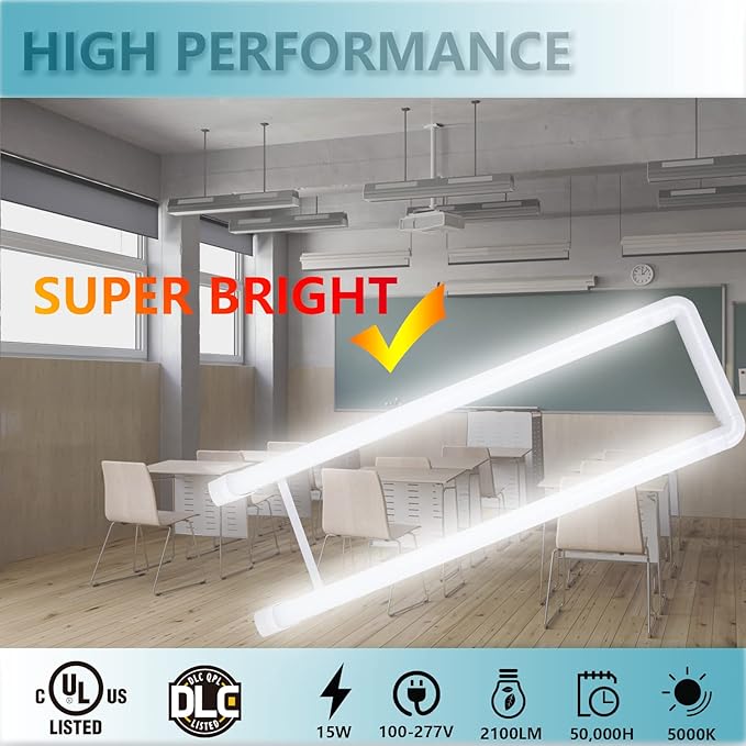 10 Pack 2FT U Shaped LED Tube Lights 15W 4000K Cool White T8 T12 Fluorescent Replacement