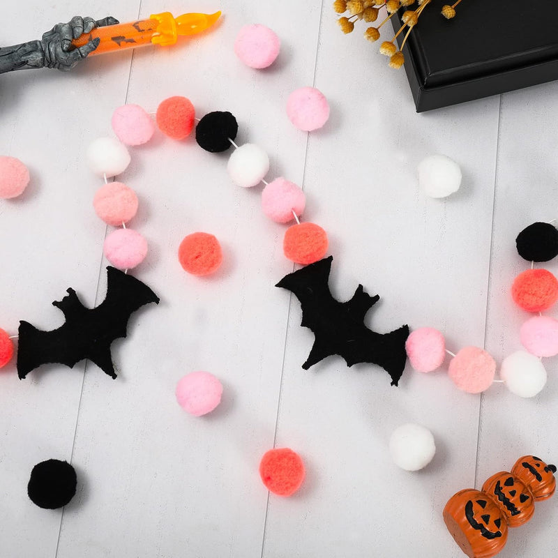 8.2Ft Halloween Banner Felt Bats Balls Banner Black White Pink Decorat